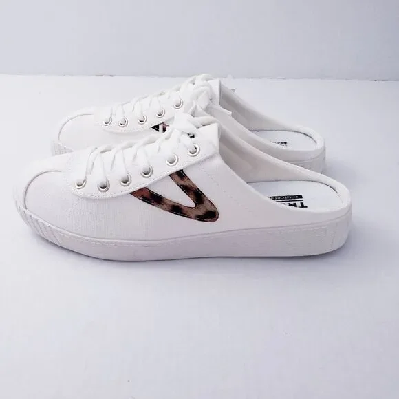 💥SOLD💥Tretorn Easy Nylite Canvas Lace Up Slip On Sneakers Mule Leopard Size 7 - Picture 4 of 11